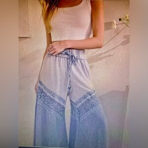 Oli & Hali Blue crochet Wide-Leg Pants